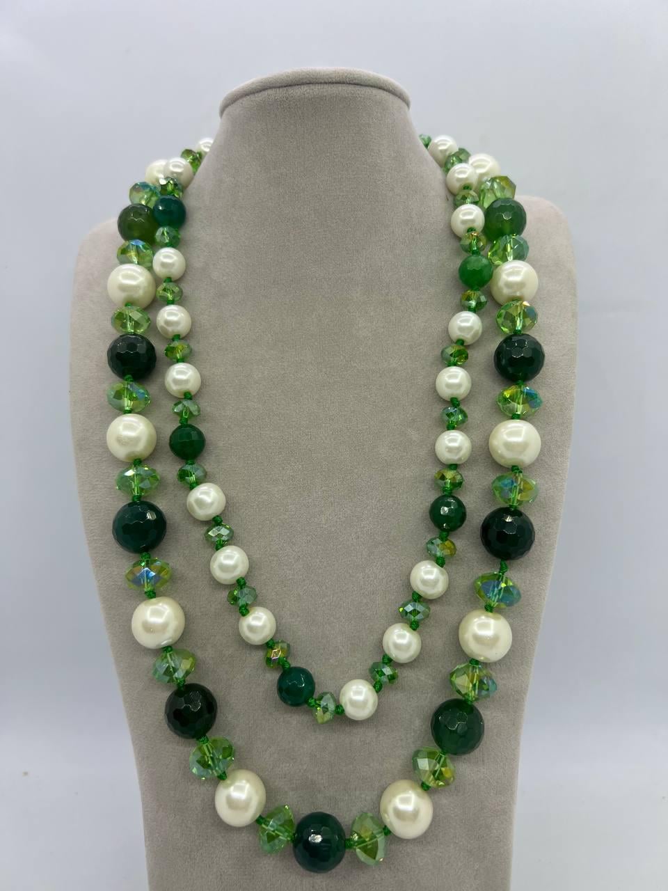 Бусы агат/майорка/стекло 14 мм 68 см Зеленый (12100)