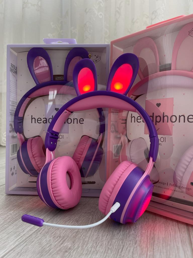 Наушники беспроводные Bluetooth KE-01 с ушками кролика Фиолетовый (26389226) - фото 10