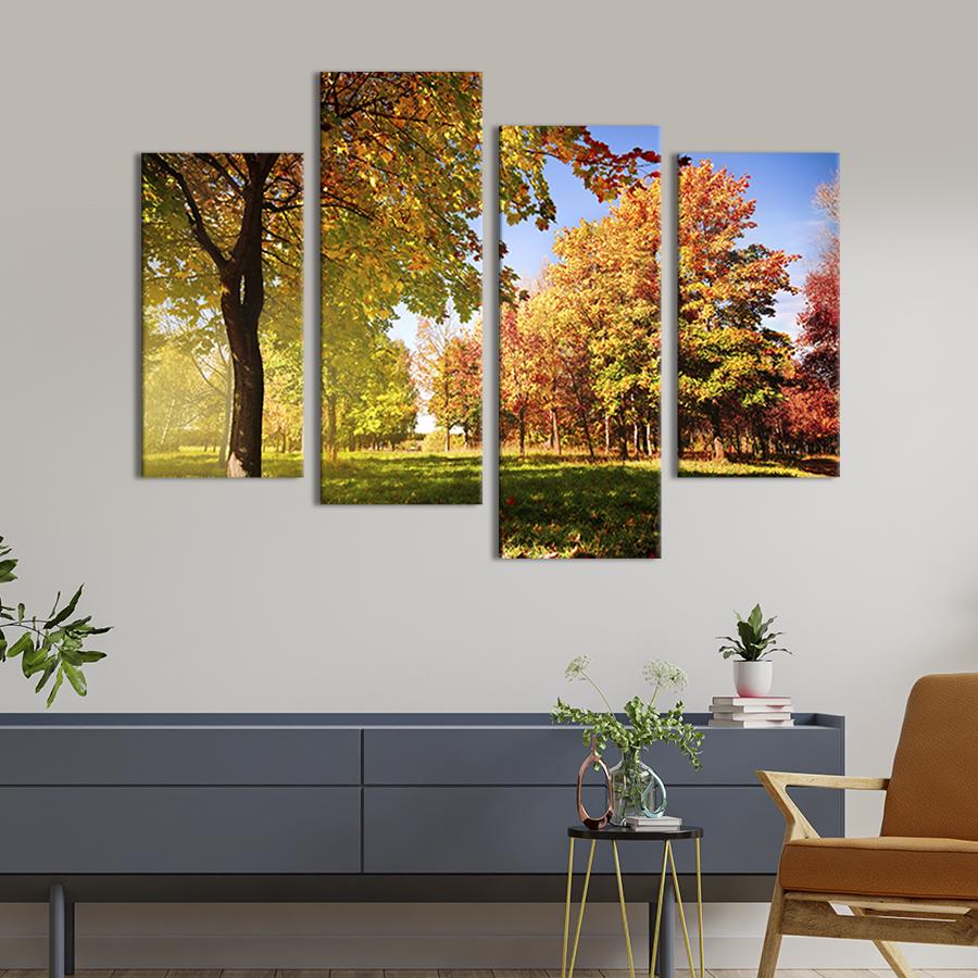 Модульна картина із чотирьох частин на холсті інтер'єрна картина Сонячна осінь у парку 149x106 см (552-42)