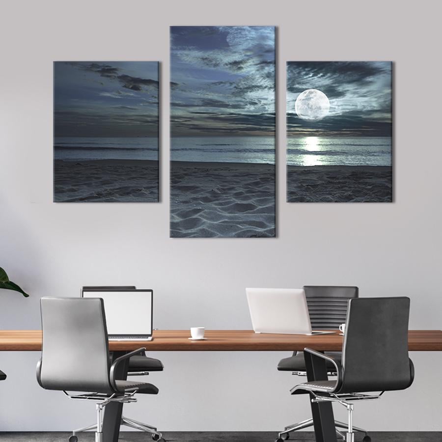 Картина для интерьера Полная луна над океанским пляжем 141x90 см (407-32)