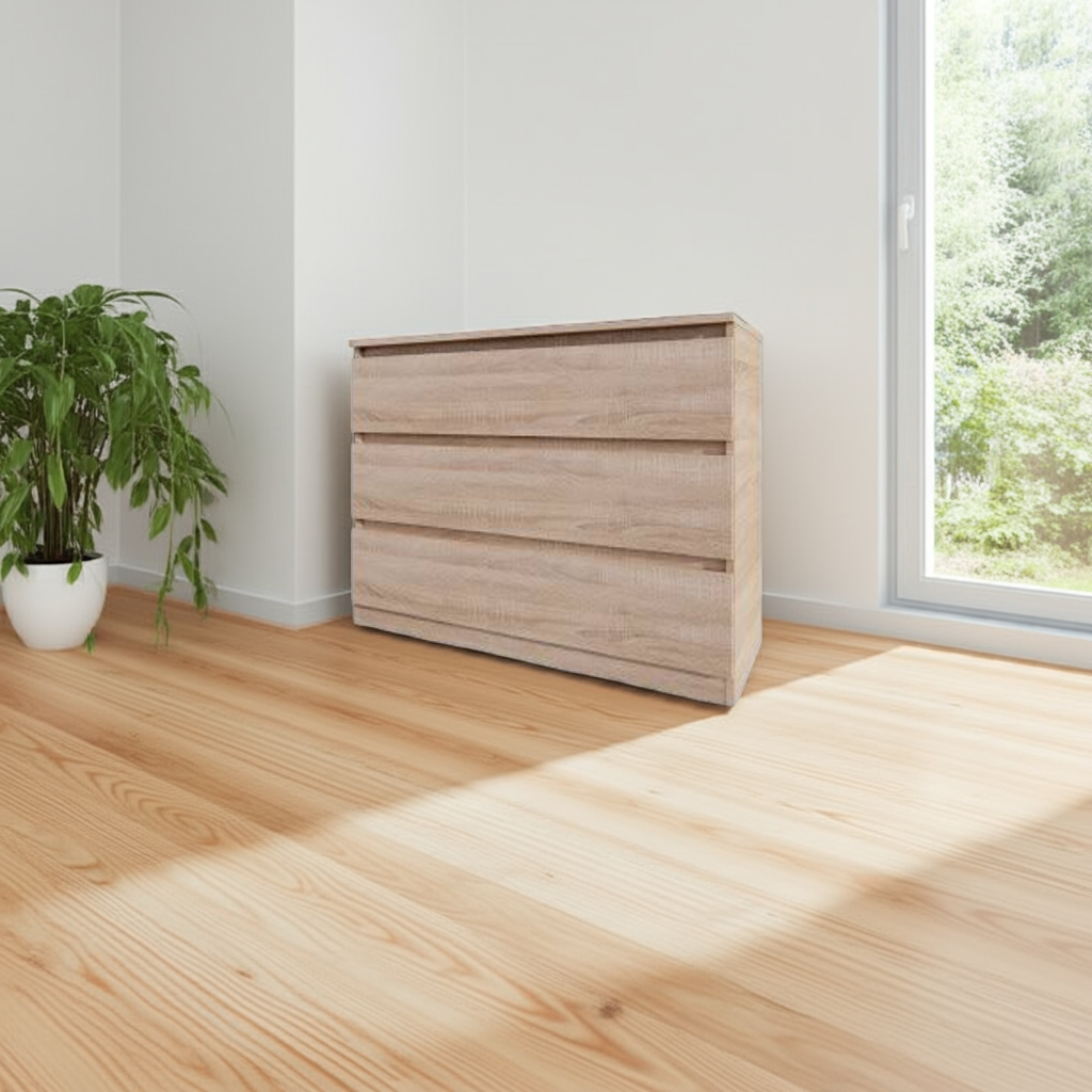 Комод MEBEX на 3 ящика 100х40х77,4 см Дуб Сонома (VM3B1000DS) - фото 1