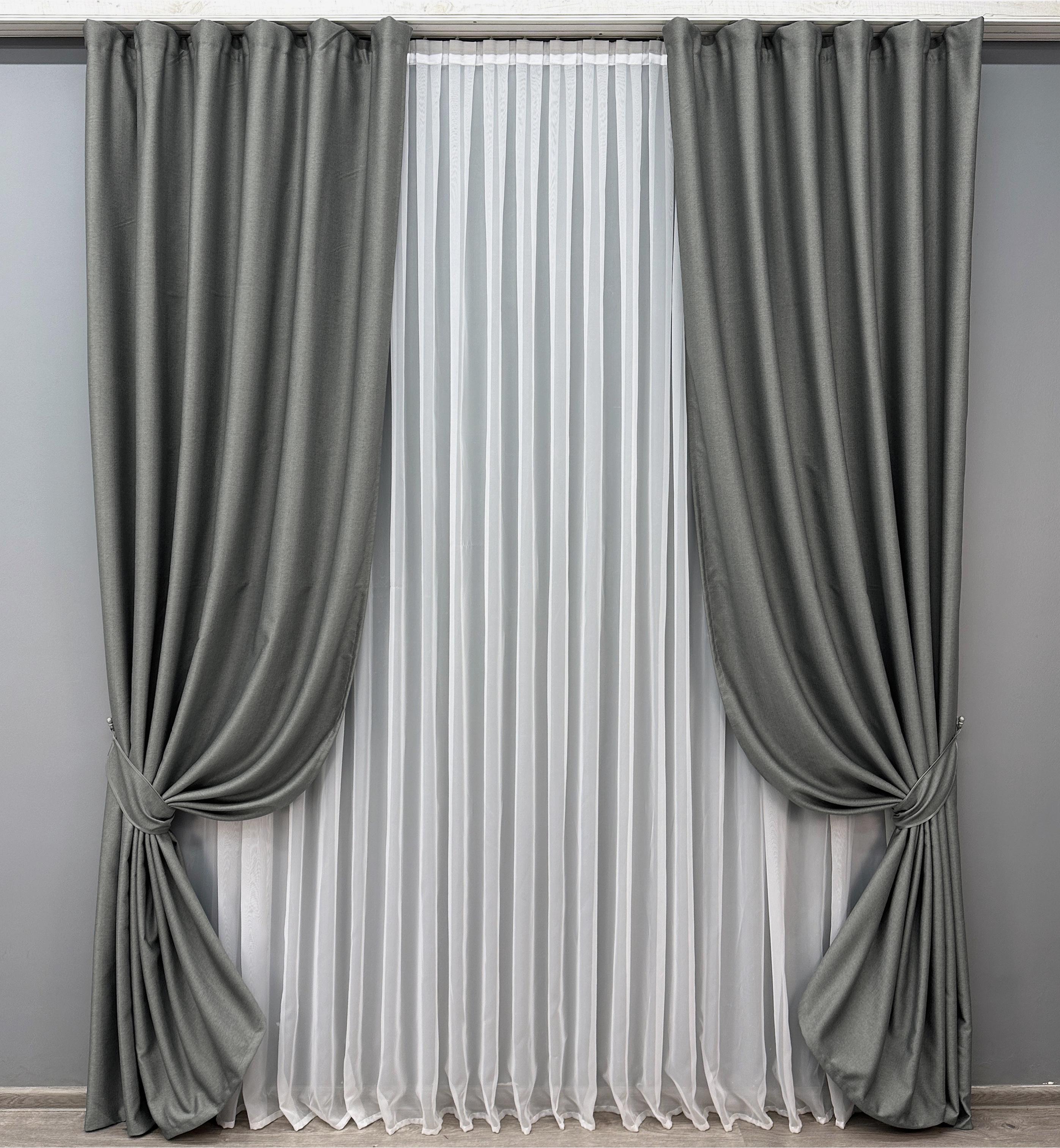 Комплект готовых штор VR-Textil Шенил однотонный № 1592ш 150х270 см 2 шт. Серый (33-0557) - фото 1