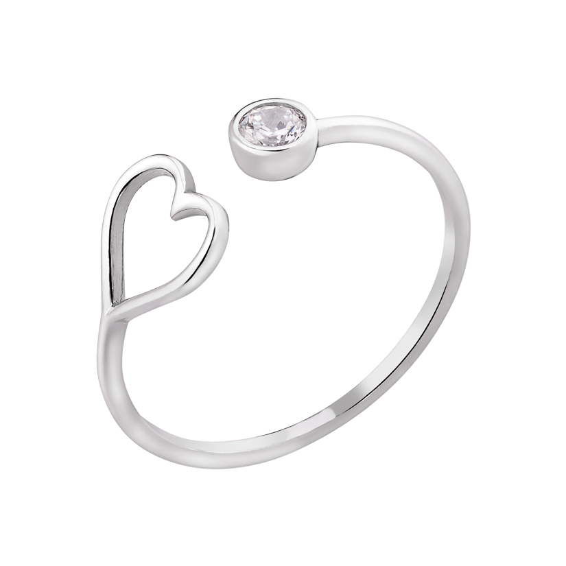 Кольцо серебряное Сердце незамкнутый вариант с белыми фианитами р. 18 Кольцо серебряное Сердце незамкнутый вариант с белыми фианитами р. 18