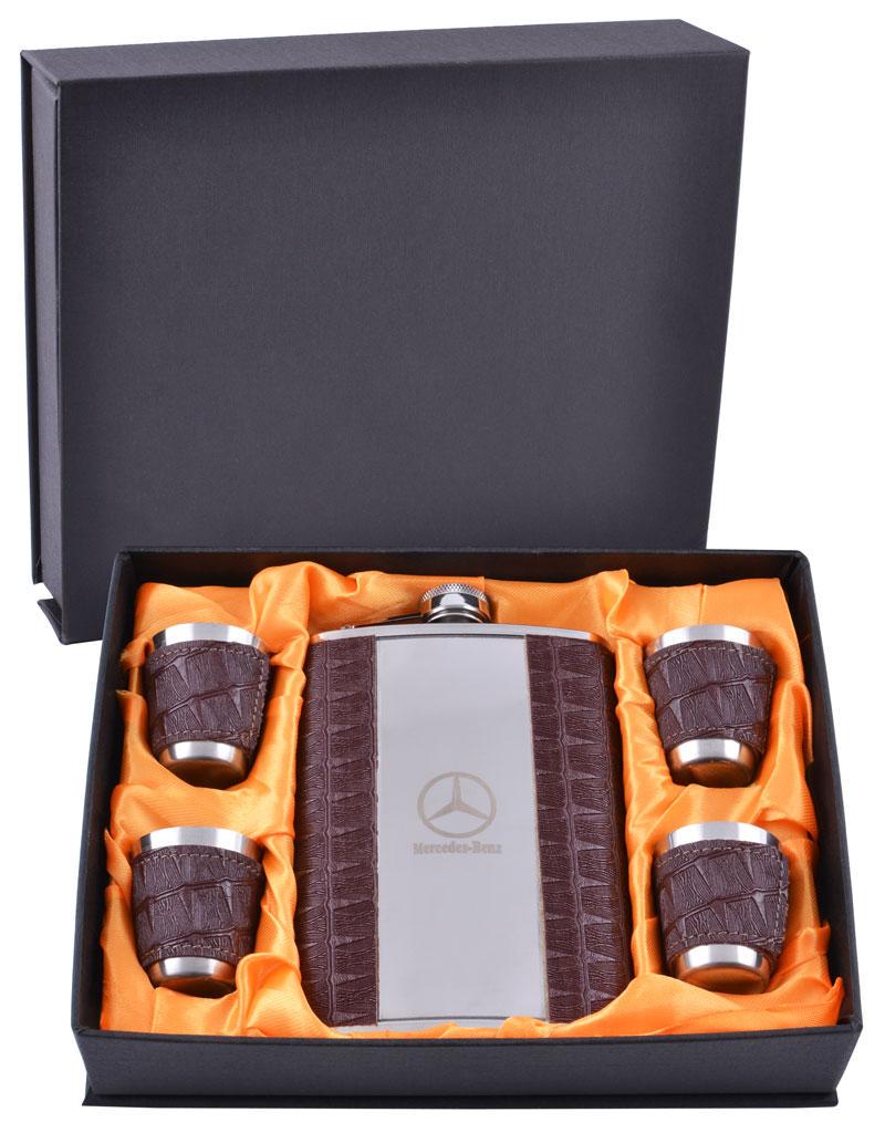 Набір фляга та 4 стопки Mercedes 265 мл нержавіюча сталь Коричневий
