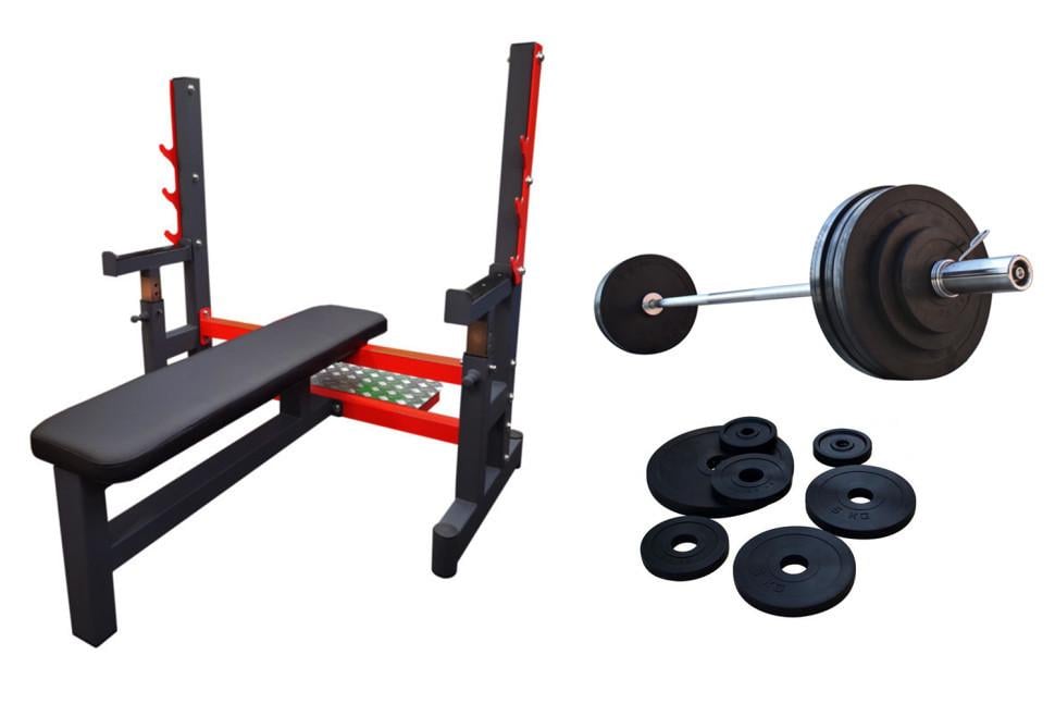 Скамейка для жима RN classic prof и штанга резиновая 100 кг (25551233)