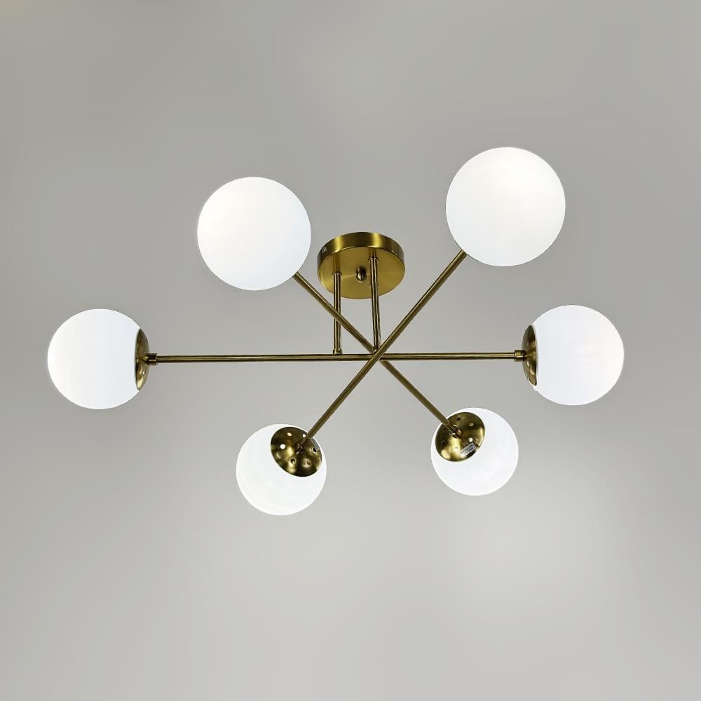 Люстра стельова Lighthouse Молекула LNF-17519/6 TBS+WT Латунь з білим плафоном