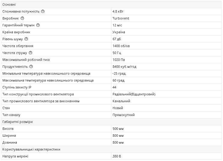 Вентилятор канальний Турбовент ВКПВ 4D для прямокутних каналів 800х500 мм (13414568) - фото 2