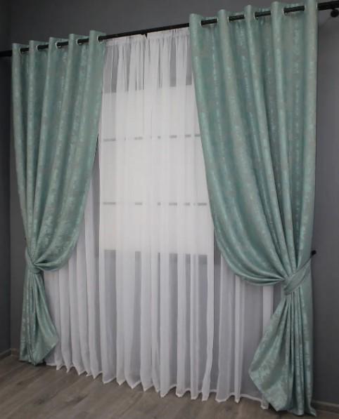 Комплект штор на люверсах SULTAN ХО жаккард 1,5 х2,5 м 2 шт. Бірюзовий/Сірий (1148ш) - фото 2