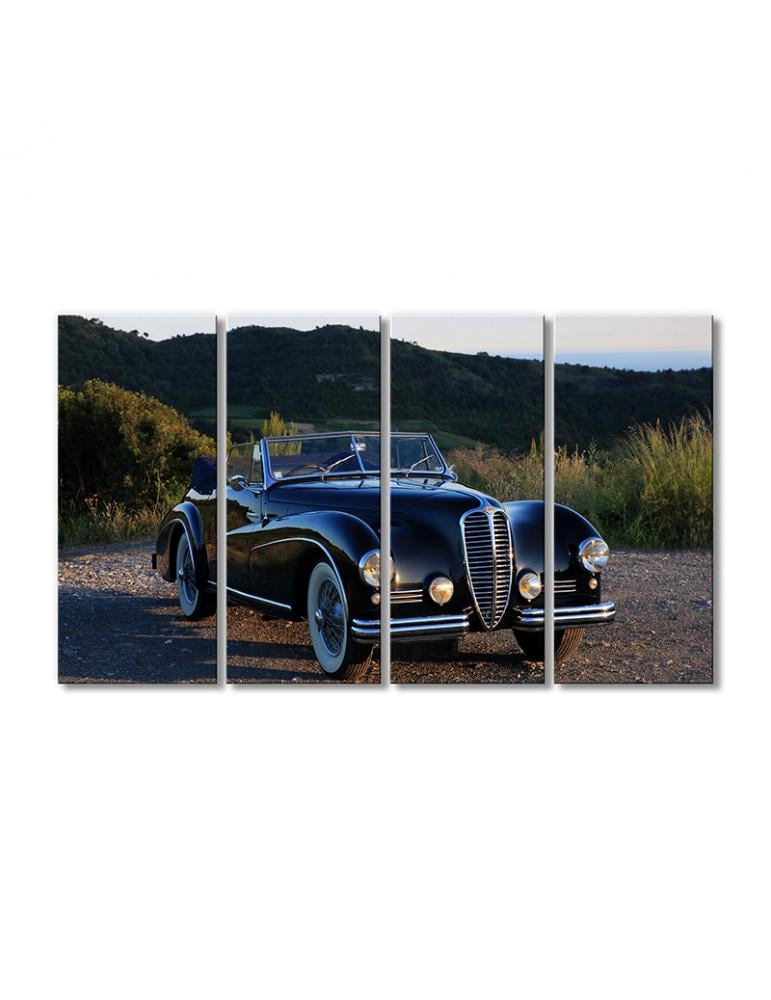 Картина модульная Старинный автомобиль черный 4 модуля 80x120 см