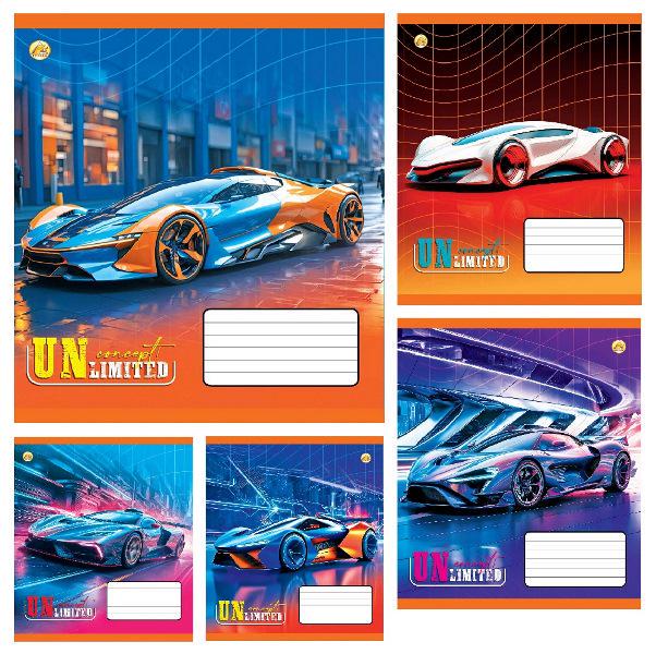 Зошити учнівські Тетрада Сучасні авто в клітинку тверда палітурка 18 арк. 20 шт. (MTT-199177)