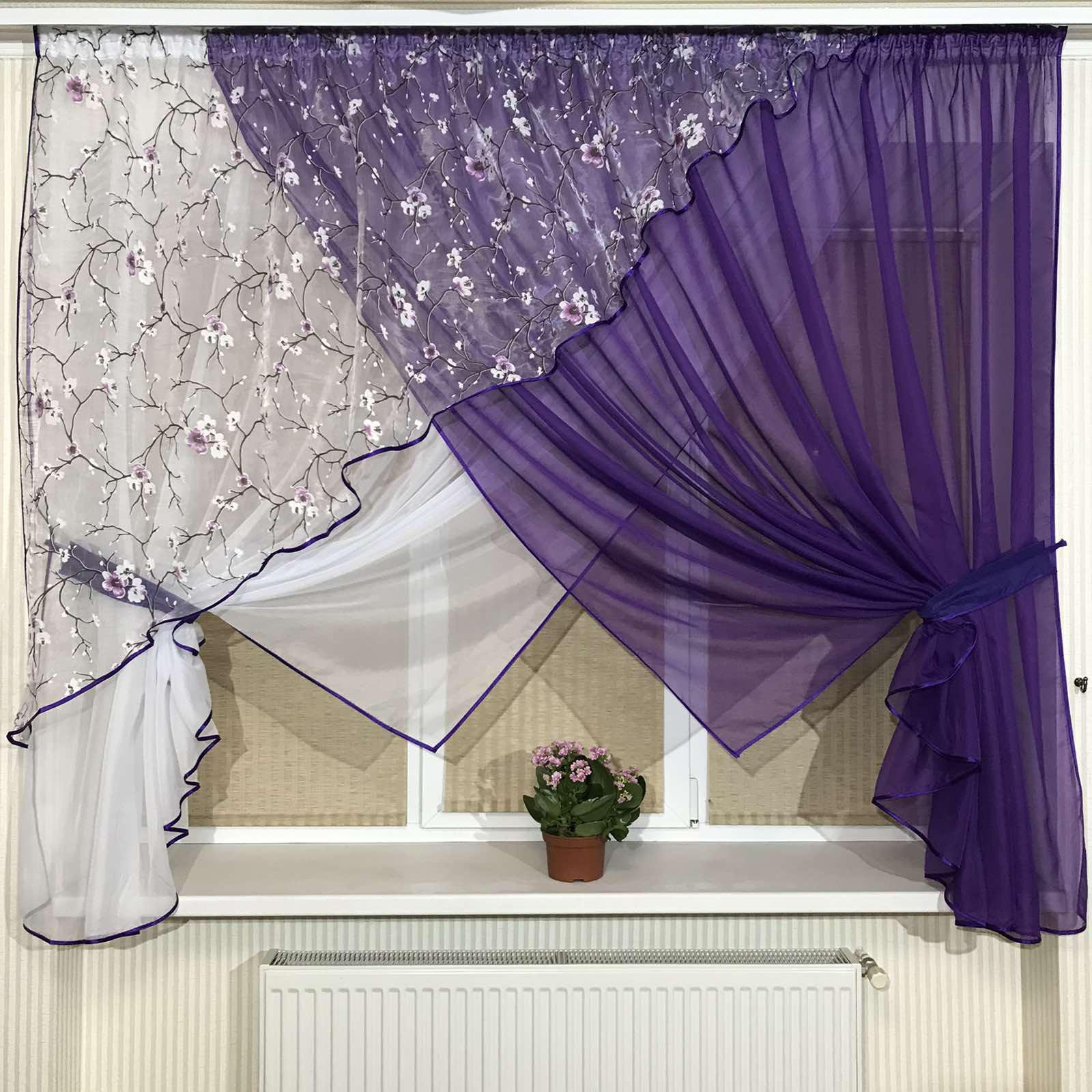 Занавеска на кухню TG Home №362 Сакура Фиолетовый (362-21/907-7) - фото 1 Занавеска на кухню TG Home №362 Сакура Фиолетовый (362-21/907-7) - фото 1