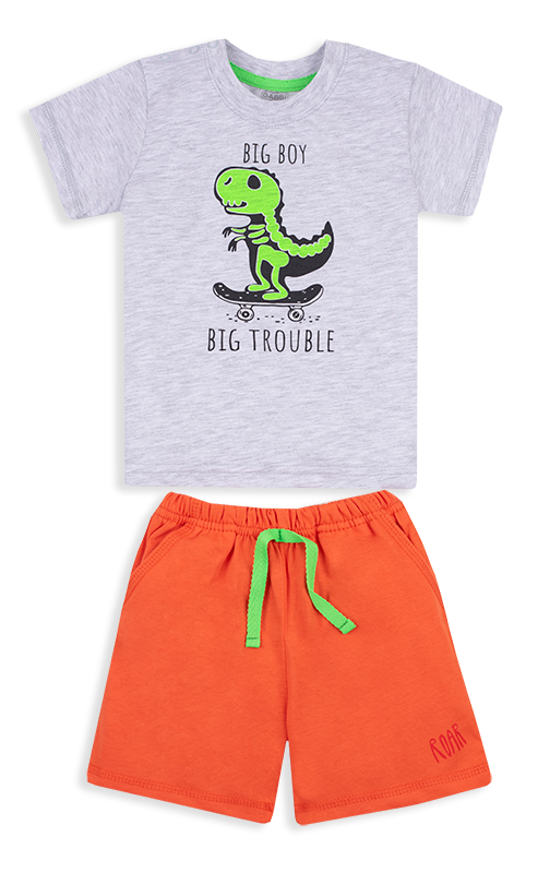 Костюм детский хлопковый летний для мальчика Gabbi KS-20-13-1 Технозавр 74 см Серый/Оранжевый (12085)