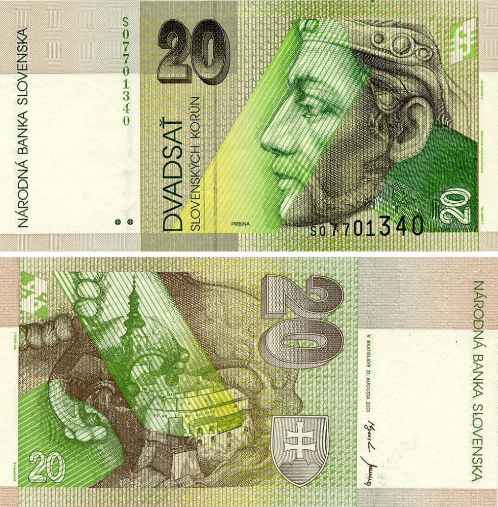 Колекційна банкнота Словаччина 20 крон 2001 UNC (P20e)