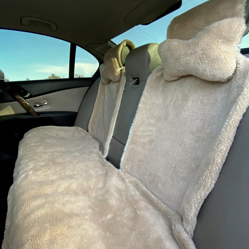 Накидка на сиденье автомобиля из овчины Sheepskin эко-шерсть задний комплект 50 см Бежевый (717) - фото 4