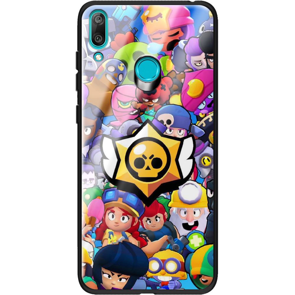 Чехол Boxface Huawei Y7 2019 Brawl Stars Черный силикон со стеклом (36044-up2389-37730)