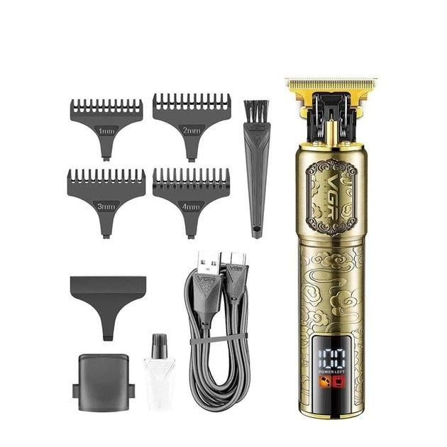 Тример з Led-дисплеєм VGR V-073 для бороди та вусів зі змінними насадками Золотистий (GR-05222)