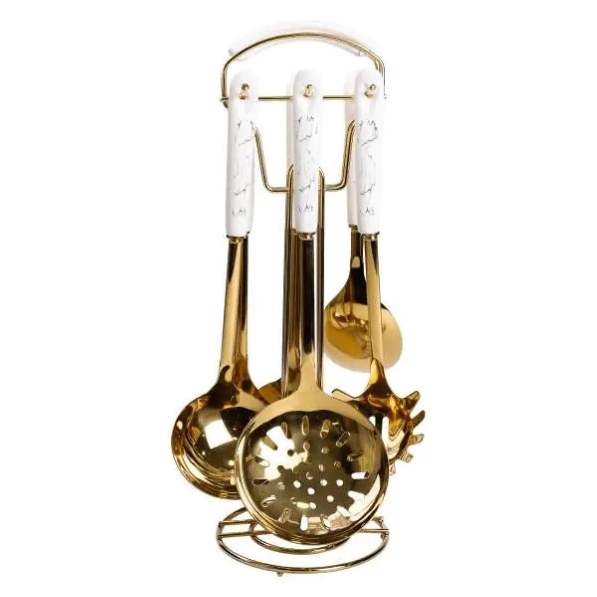 Набор кухонных принадлежностей на подставке HP-20-7 7 предметов Золотой/Белый (A-033704) - фото 2 Набор кухонных принадлежностей на подставке HP-20-7 7 предметов Золотой/Белый (A-033704) - фото 2