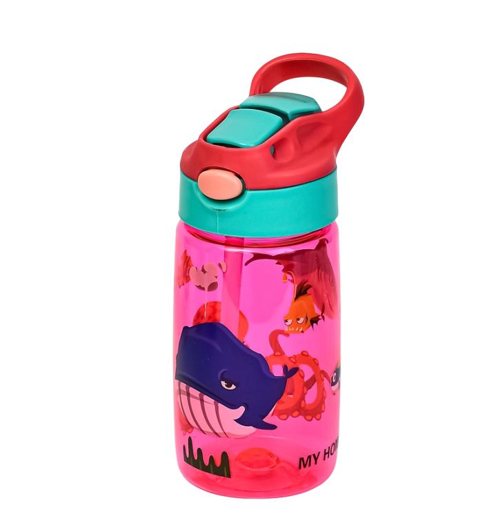 Бутылка для воды Stenson R90083 детская пластиковая с рыбками 450 мл Розовый (613170)