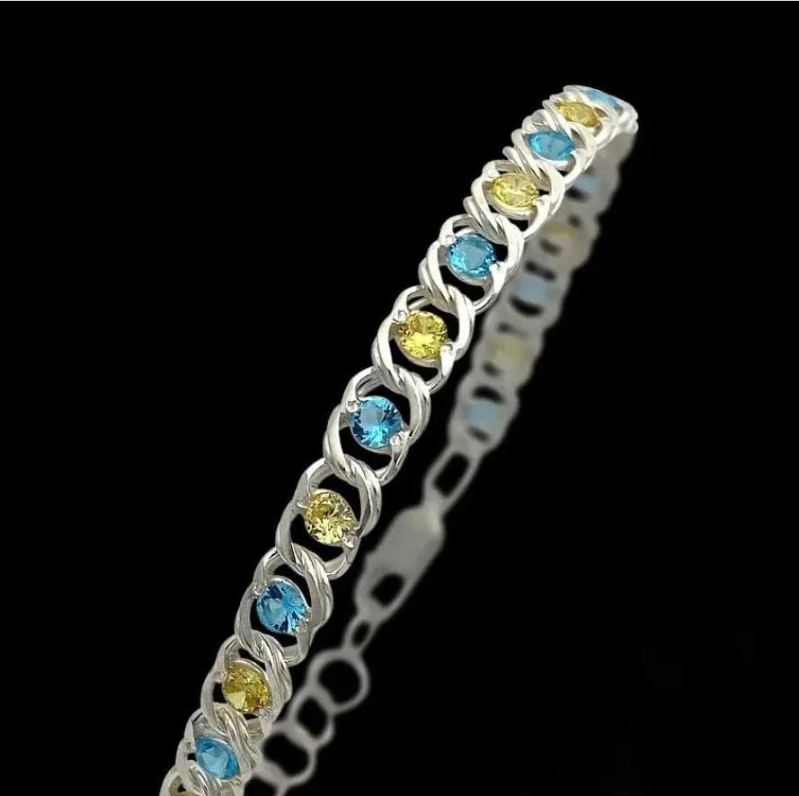 Браслет зі срібла із камінням на руку р. 17-19,5