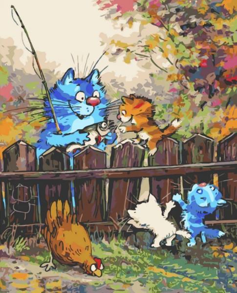 Картина по номерам Strateg Животные Кошачий двор в термопакете 40х50 см (SY6351-mt)