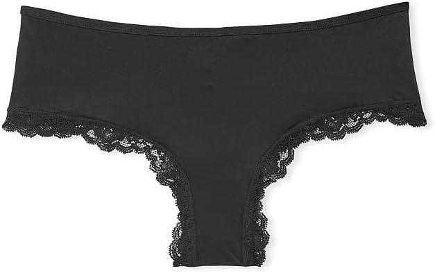 Трусики жіночі хіпстери Victoria's Secret Lace-Trim Cheeky Panty атласні S Чорний (2088592392)