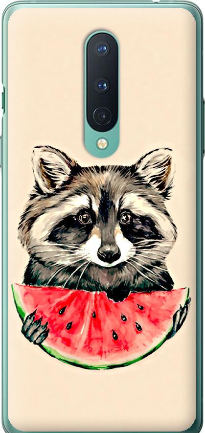 Чехол на OnePlus 8 Енотик с арбузом (4605u-1902-42517)
