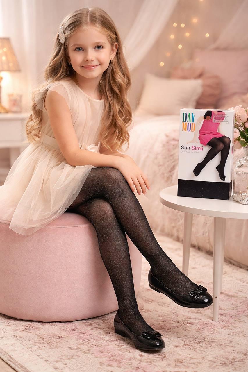 Колготи капронові для дівчинки Day Mod з люрексом 11-12 років 145-156 см Чорний (2122001)