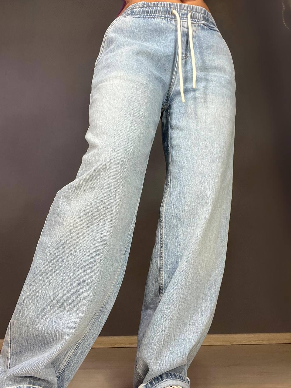 Джинси жіночі I8 52422 Palazzo Jeans талія на резинці зі шнурком широкий крій палаццо р. 28 Блакитний (3365) - фото 9