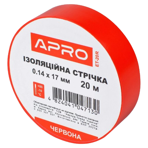 Ізоляційна стрічка APRO ПВХ 0,14х17 мм 20 м Червоний (31560919) Ізоляційна стрічка APRO ПВХ 0,14х17 мм 20 м Червоний (31560919)