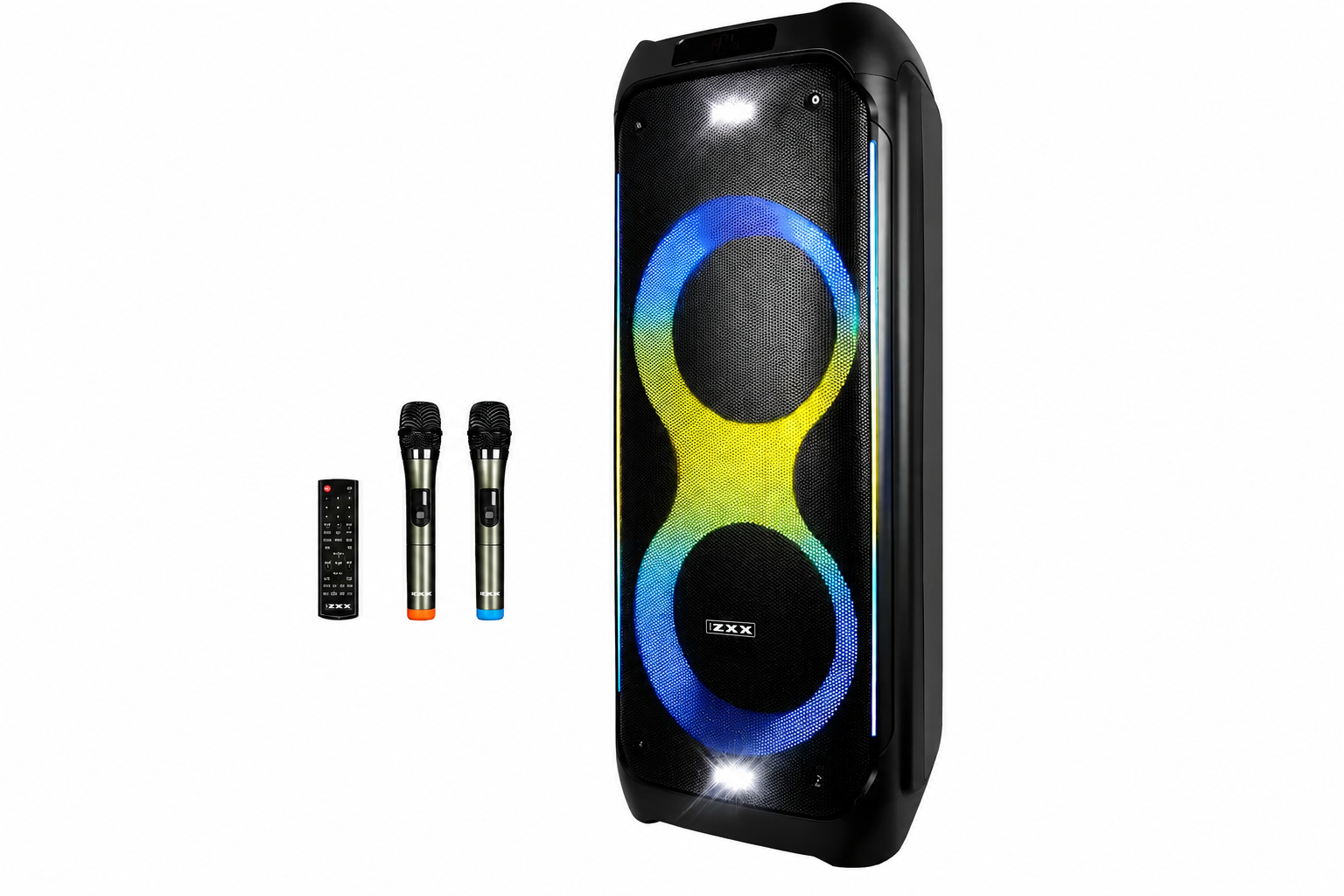 Портативна колонка ZXX-5580 Bluetooth 2x10" 100 Вт для караоке з мікрофонами/RGB-підсвіткою FM та TWS (ML-06331)