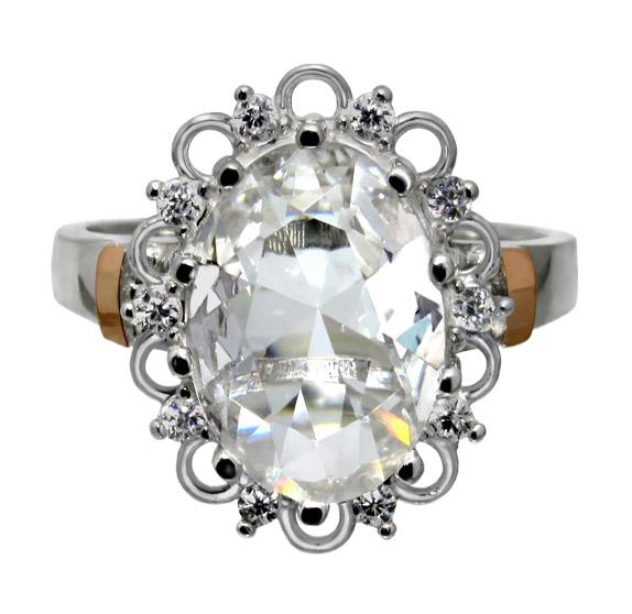 Серебряное кольцо с золотыми накладками Венец 17,5 (042к-4)