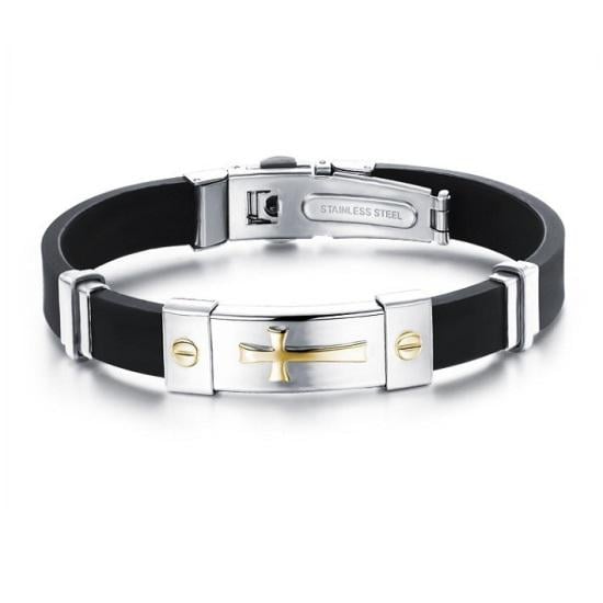 Браслет из медицинской стали крестик на силиконовом ремешке 20 см (BSS-006)