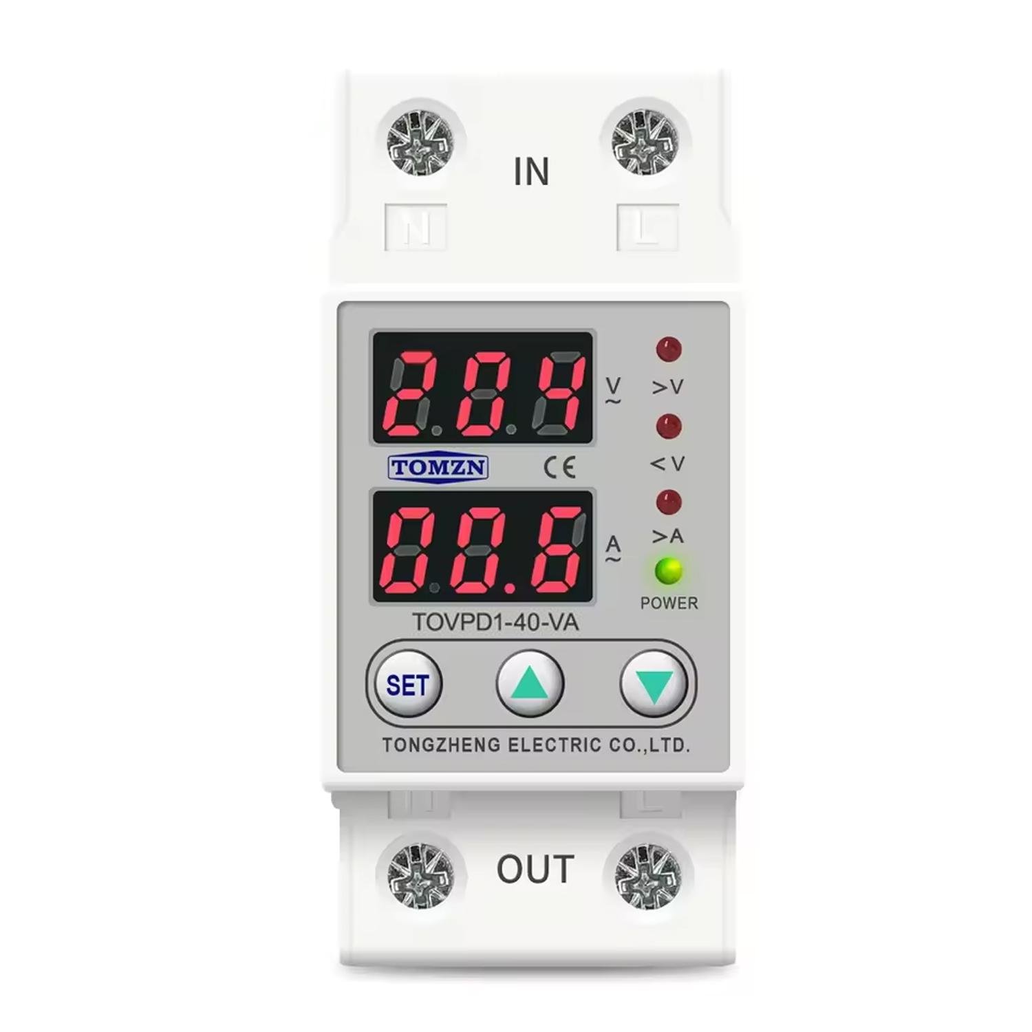 Реле контролю напруги та струму TOMZN однофазне регульоване 40А (TOVPD1-40-VA) Реле контролю напруги та струму TOMZN однофазне регульоване 40А (TOVPD1-40-VA)
