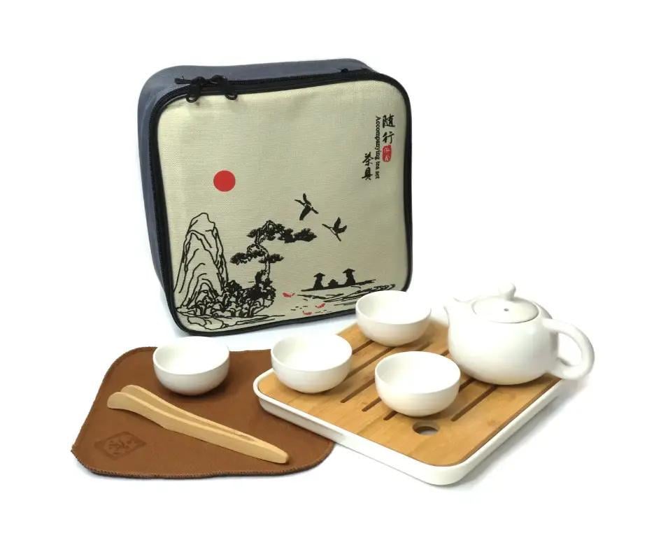 Набір чайний портативний для 4 персон порцеляновий 10 пр. Білий (650145) - фото 2 Набір чайний портативний для 4 персон порцеляновий 10 пр. Білий (650145) - фото 2