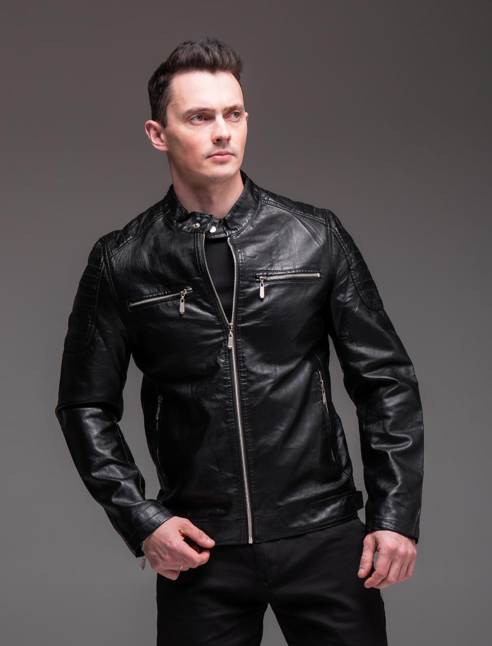 Куртка мужская из эко-кожи M Черный (2341/2) - фото 4 Куртка мужская из эко-кожи M Черный (2341/2) - фото 4