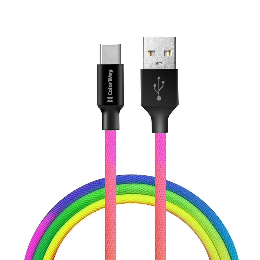 Кабель ColorWay Nylon Braided USB to Type-C 2.4A 1 м Multicolor (CW-CBUC018-MC)