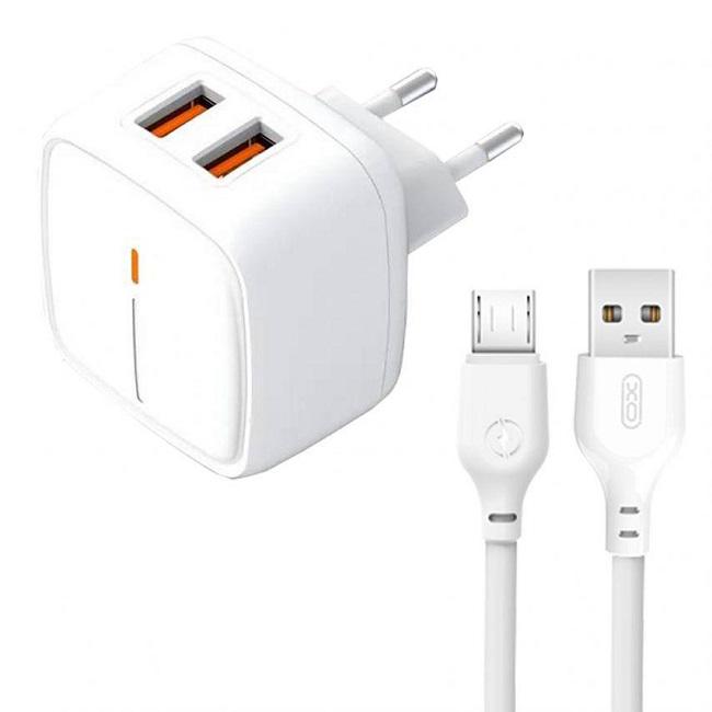 Зарядний пристрій Xo L61 2xUSB 2,4A micro-USB White