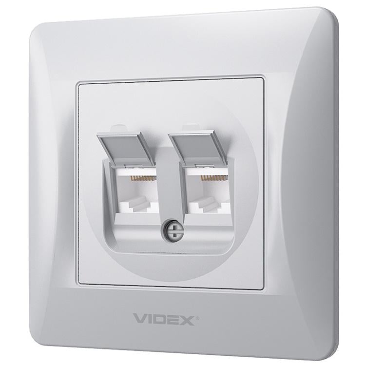 Подвійна комп'ютерна розетка Videx Binera CAT6 VF-BNSK2PC6-SS Сріблястий