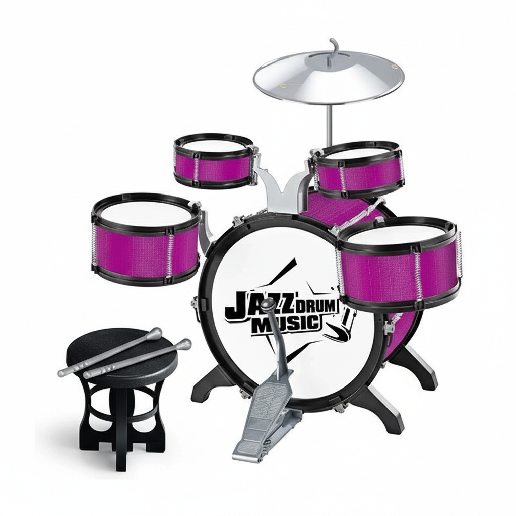 Дитяча барабанна установка 3888 13 елементів/5 барабанів/тарілка/палички Фіолетовий (31845551) Дитяча барабанна установка 3888 13 елементів/5 барабанів/тарілка/палички Фіолетовий (31845551)