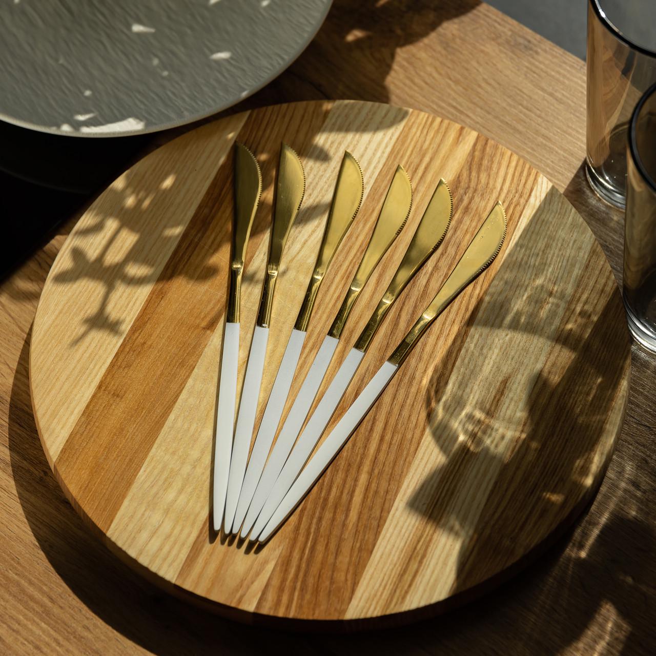 Набор столовых ножей 6 шт. 22,5 см Белый с золотом