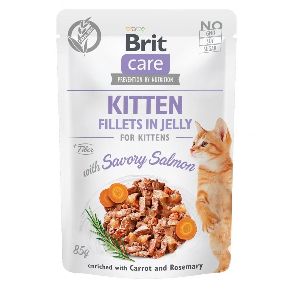 Корм влажный Brit Fillets in Jelly Savory Salmon Kitten для котят филе в желе с лососем 85 г (34806800)