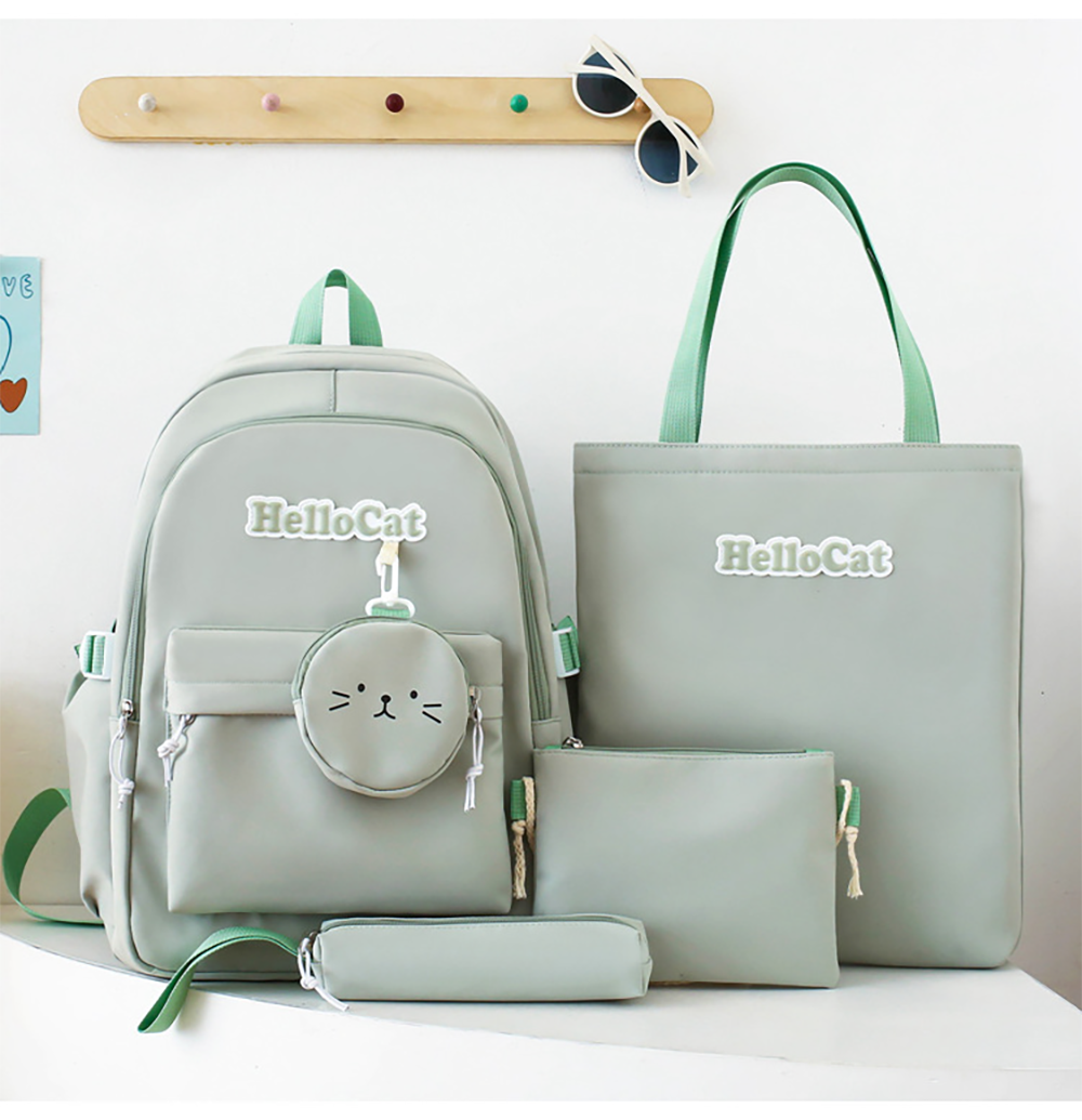 Школьный рюкзак для девочки Hello Cat 5в1 5-11 класс Зеленый (27668055)