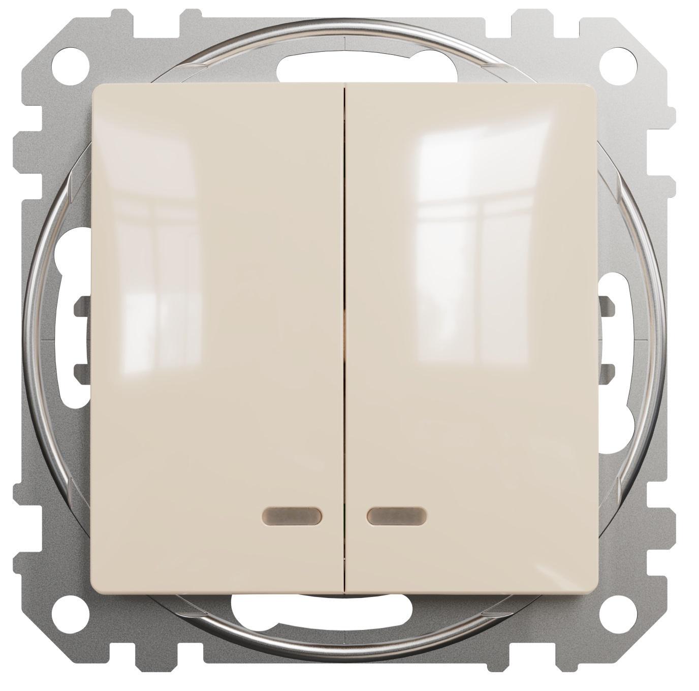 Выключатель двухклавишный Schneider Electric Sedna Design с синей подсветкой Бежевый (00000023714)