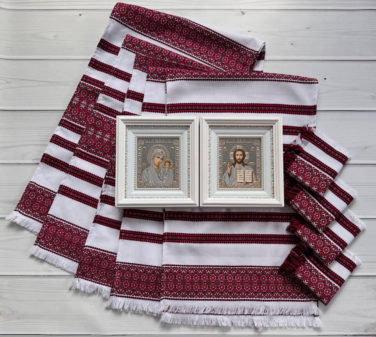 Вінчальний набір рушники 5 шт./серветки 4 шт./ікони пара Вінчальний набір рушники 5 шт./серветки 4 шт./ікони пара