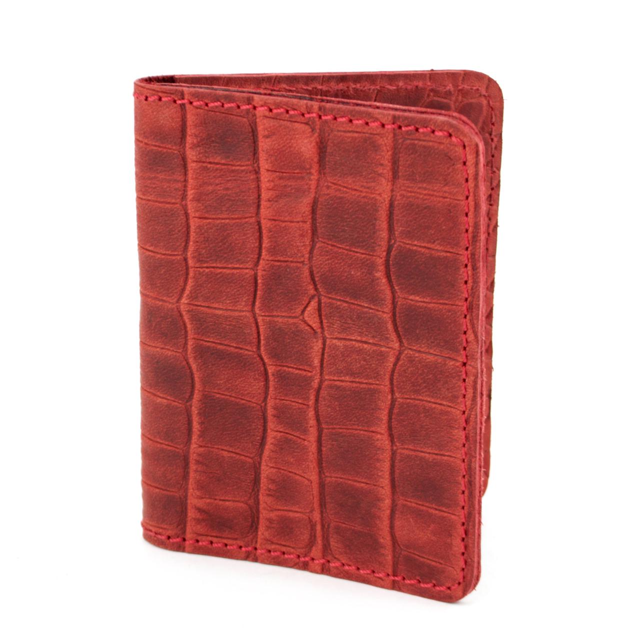 Обкладинка на ID паспорт/права шкіряна HandyCover Амелія 04 Крокодил Червоний