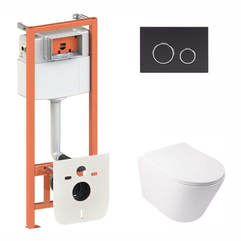 Инсталляция 3в1 Qtap Nest QT0133M425 с панелью смыва круглой QT0111M11V1146MB и унитазом с сиденьем Swan QT16335178W (30344632)