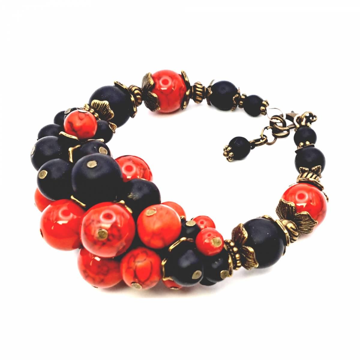 Браслет DARSANA Смородина из натурального камня коралл/шунгит (DRSU001058)