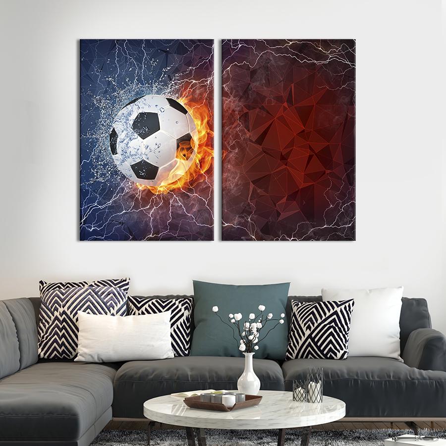 Настенный декор диптих картина на холсте для интерьера Красивый футбольный мяч 165x122 см (480-2)