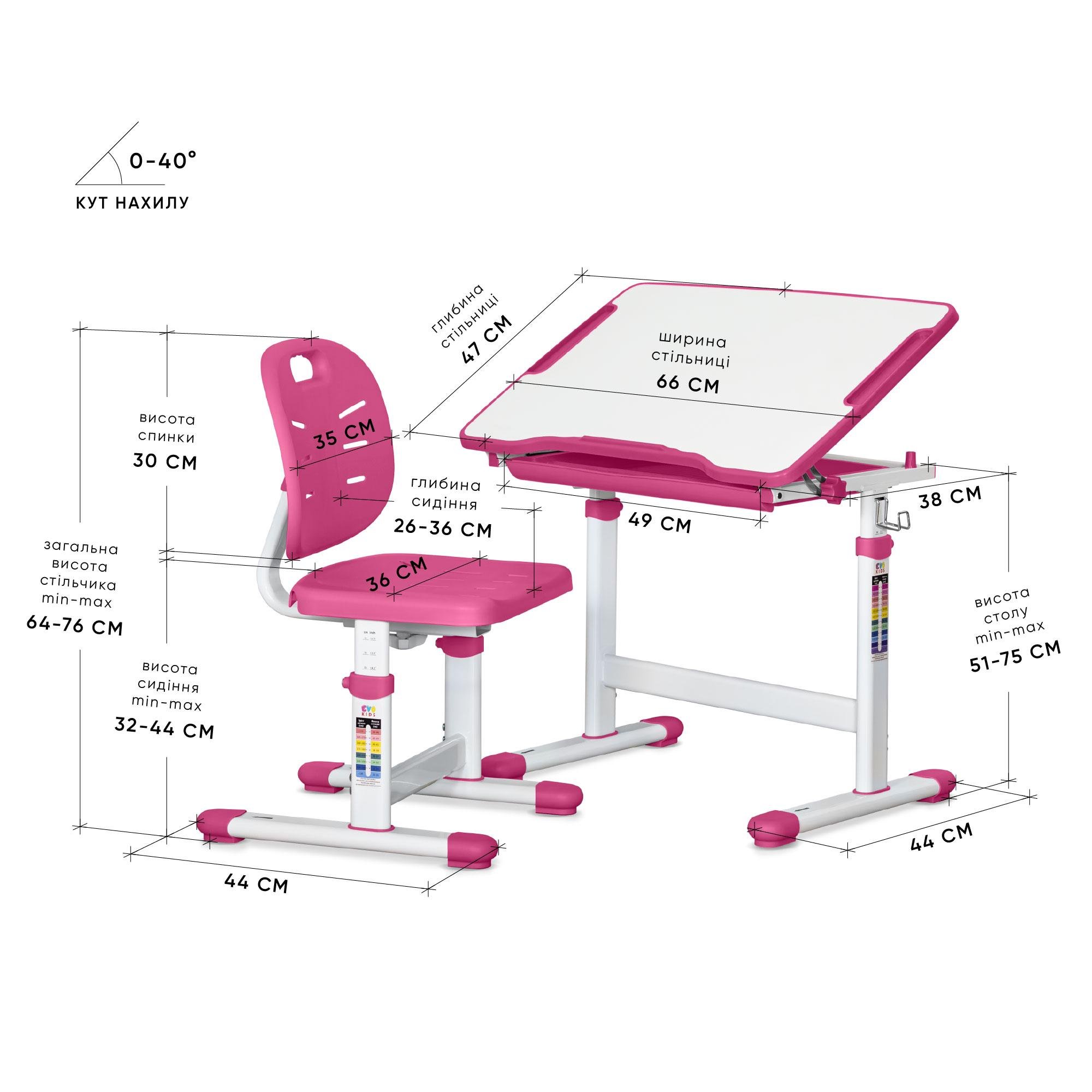 Комплект стіл та стілець Evo-kids Evo-05 Ergo Pink (Evo-05 Ergo PN) - фото 3