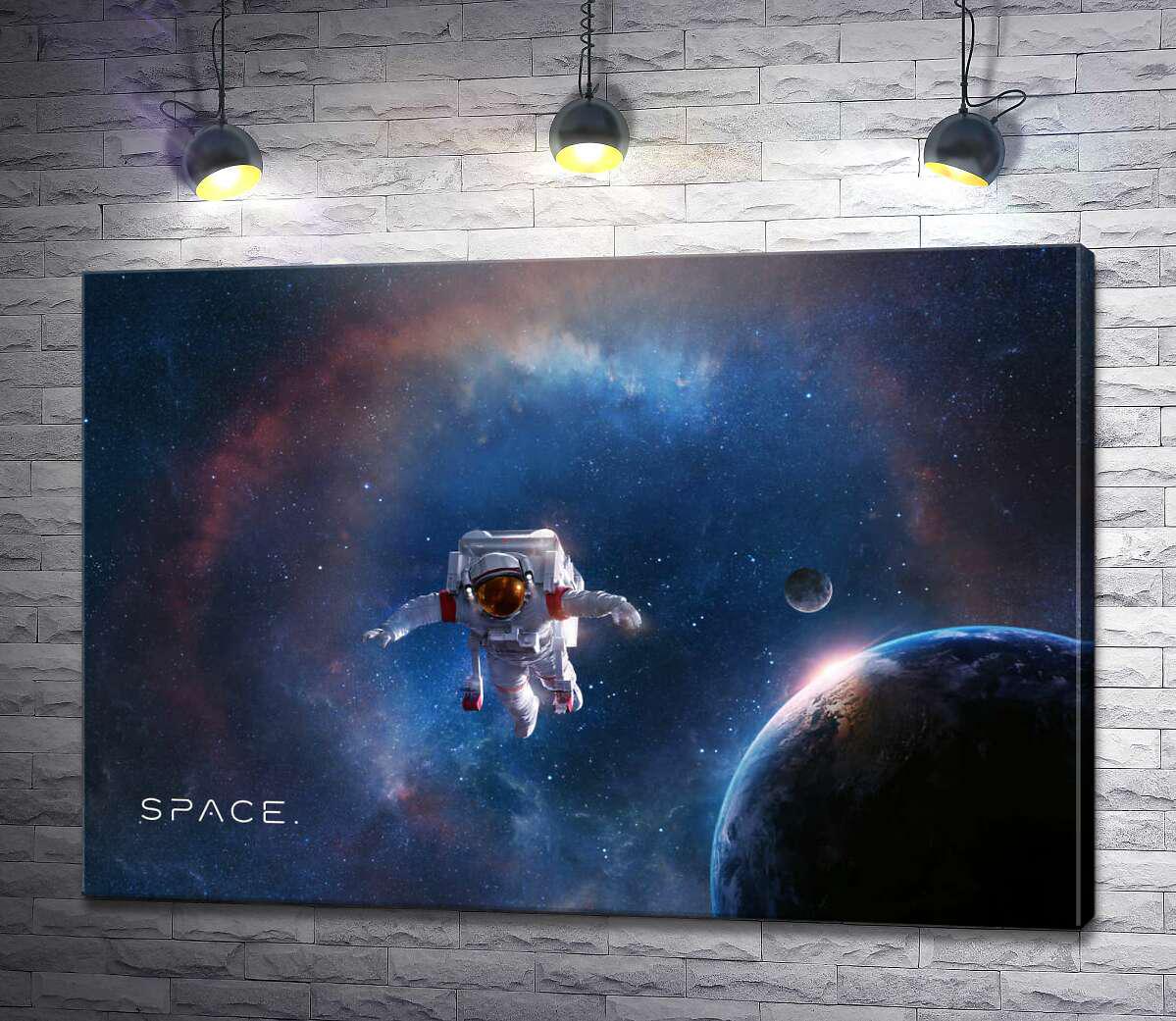 Картина ArtPoster Космонавт в открытом космосе на фоне земли 100x70 см Модуль №1 (003851)